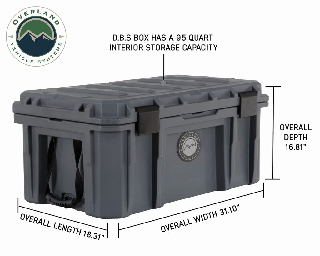 Overland Vehicle Systems 40100011 Dark Gray 95 QT Dry Box Storage with Drain and Bottle Opener | Waterproof Seal | Heavy-Duty Latches and Nylon Handles | Keeps Gear Safe, Dry and Organized