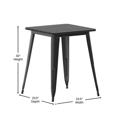 Flash Furniture Declan Commercial Outdoor Dining Table, All Weather Poly Resin Top with Steel Base, 23.75" Square, Black/Black
