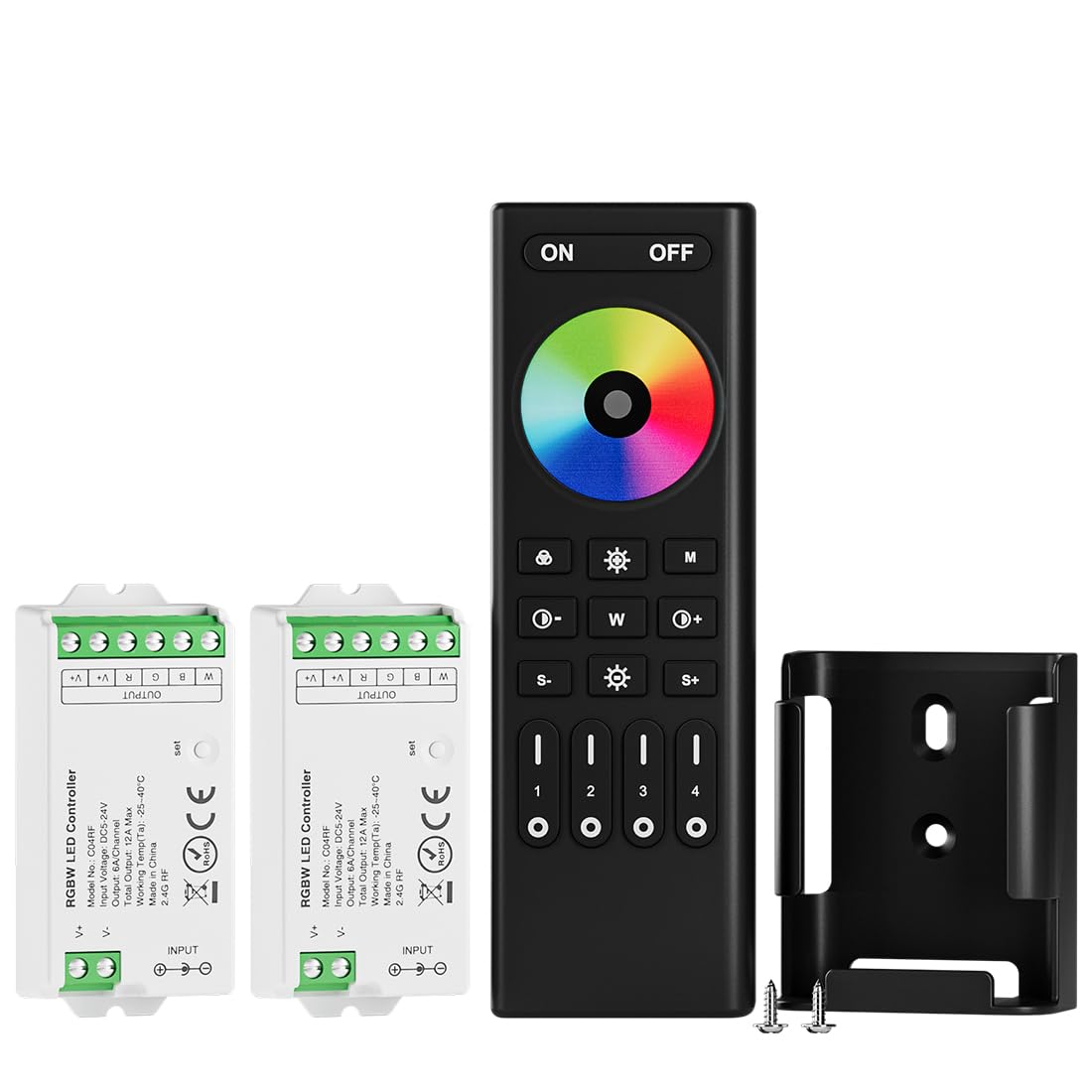 BTF-LIGHTING 5050SMD FCOB COB Dimming RF 2.4GHz Wireless Remote RC01RFB &4PCS C01RF Tuya Controller Kit 4 Zones Group Control PWM Single Color (+V -V) 2pin LED Neon Rope Light DC5V DC12V DC24V