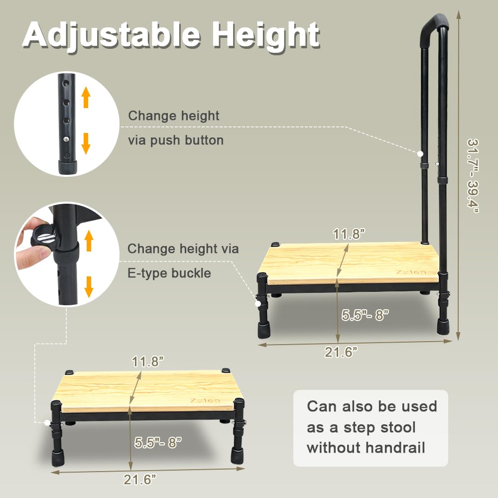 Zelen Medical Step Stool Bed Steps for High Beds for Adults Bedside Step Stool with Handle for Elderly Seniors Foot Stool Portable Handicap Steps Platform for Car, SUV, Bedroom