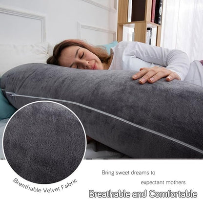 Skiennix 60 Inch Pregnancy Pillow - Extra Large U Shaped Maternity Body Pillow with Velvet Cover | Dark Grey