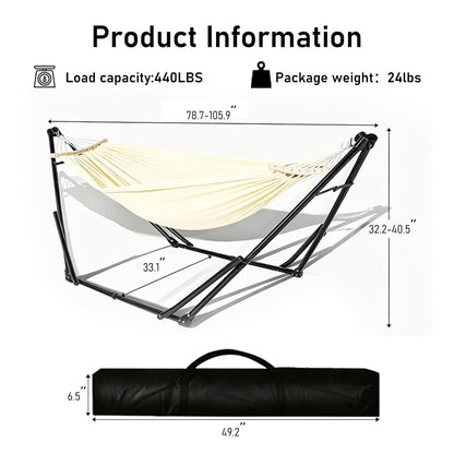 2-in-1 Hammock Chair with Stand for Adults, Portable Hammock with Collapsible Steel Frame, Adjustable Folding Design for Outdoor & Indoor Use, Patio, Camping, Travel, Supports 440 LBS
