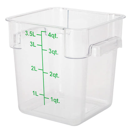 Restaurantware Met Lux 4 Quart Brine Buckets 10 Square Marinating Containers - With Volume Markers Built-In Handles Clear And Green Plastic Dough Rising Buckets Freezer-Safe Lids Sold Separately
