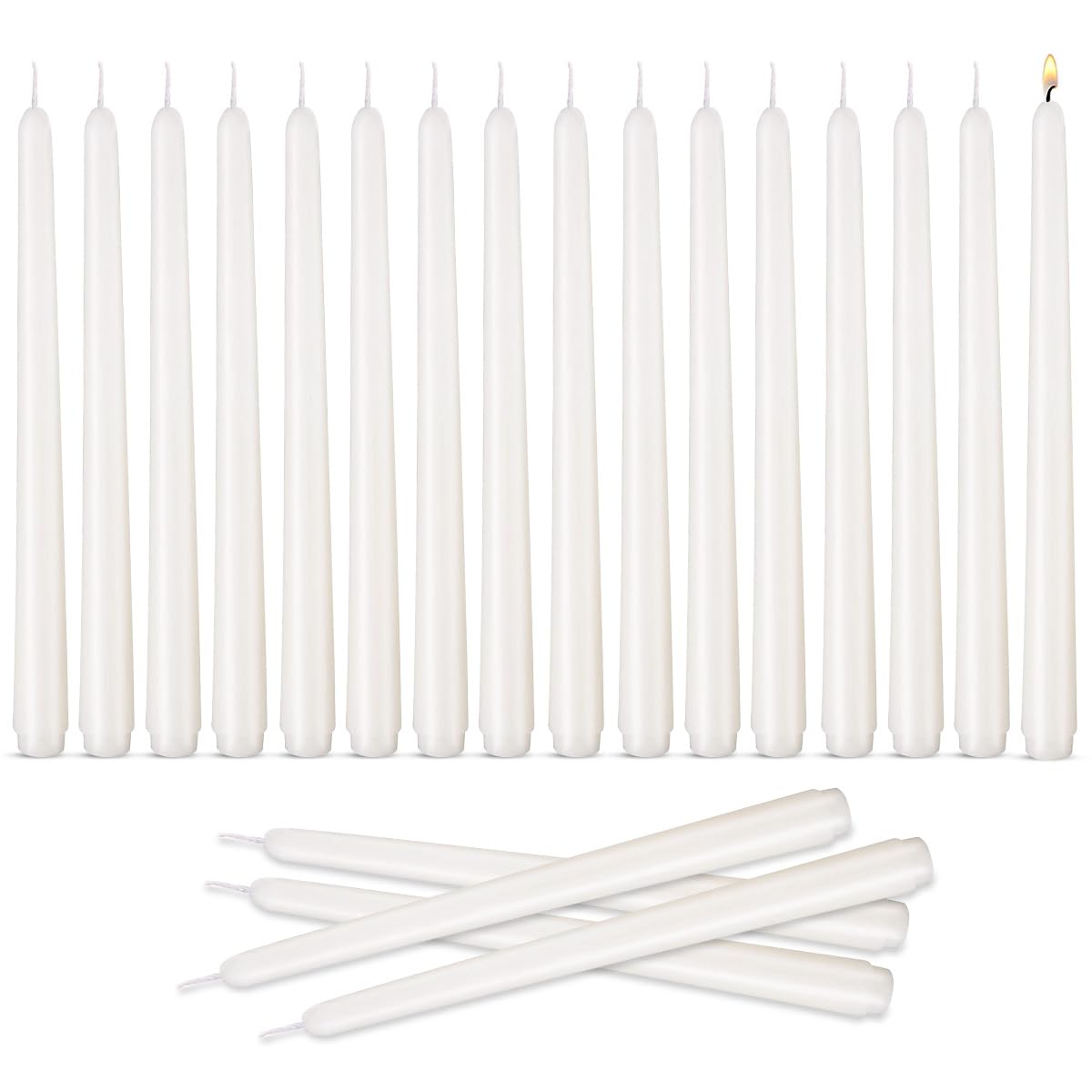 Taper Candles 10 inch (H) Dripless, Set of 20 White Unscented and Smokeless Taper Candles Long Burning, Paraffin Wax with Cotton Wicks for Burning 8 Hours Time