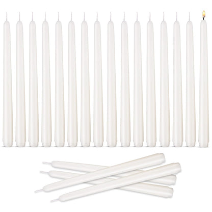 Taper Candles 10 inch (H) Dripless, Set of 20 White Unscented and Smokeless Taper Candles Long Burning, Paraffin Wax with Cotton Wicks for Burning 8 Hours Time