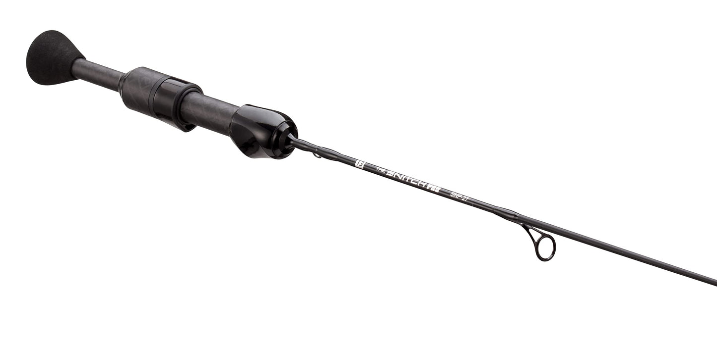 13 FISHING - The Snitch Pro/Freefall Ghost - Inline Ice Fishing Combo - 23" with Flex-Core Quick Action Tip - Left Hand Retrieve - SNPFF-23-LH Black