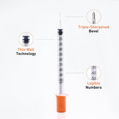 U-100 Syringes - 1cc 31g 5/16" (8mm) - Individually Wrapped, Pack of 20