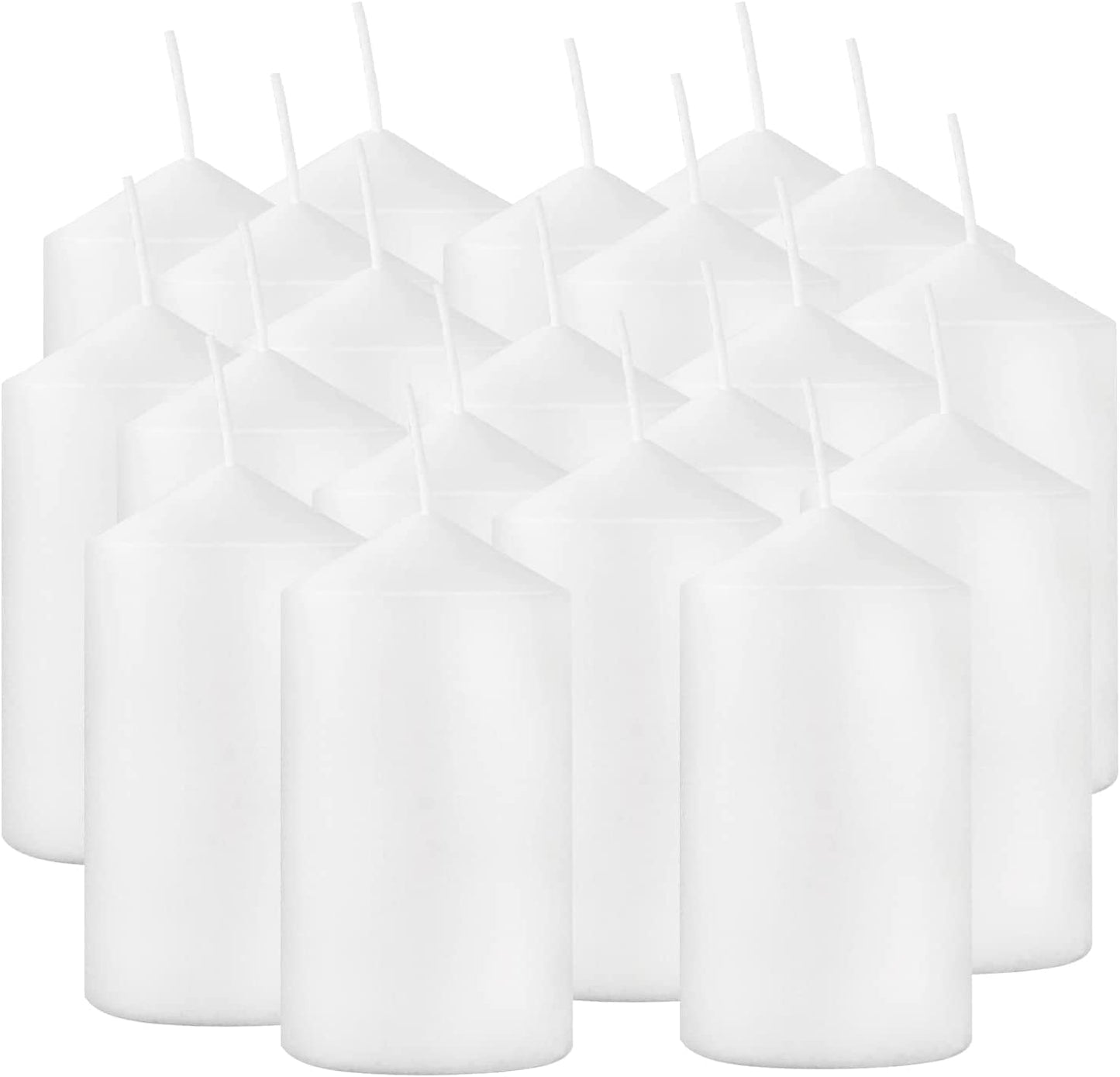 Howemon 20 Pcs Bulk Long Burning Wax Pillar Candles 2" x 4" Dripless Unscented Smokeless for Wedding Party Spa Lantern Fireplace Home(White)