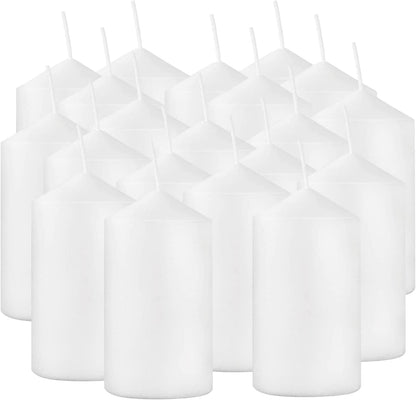 Howemon 20 Pcs Bulk Long Burning Wax Pillar Candles 2" x 4" Dripless Unscented Smokeless for Wedding Party Spa Lantern Fireplace Home(White)
