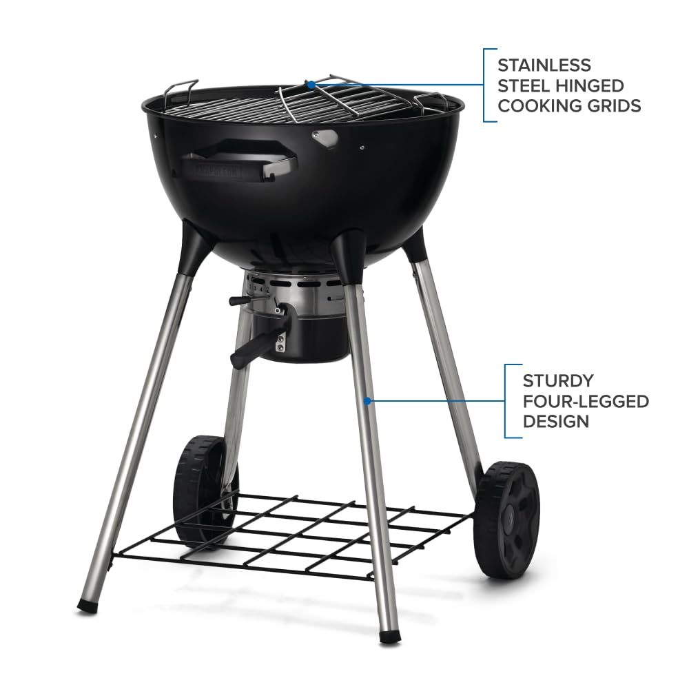 Napoleon NK22 Premium Charcoal Kettle Grill, Black, Porcelain-Enameled Lid and Bowl, Chrome-Plated Cooking Grid