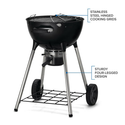 Napoleon NK22 Premium Charcoal Kettle Grill, Black, Porcelain-Enameled Lid and Bowl, Chrome-Plated Cooking Grid