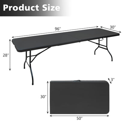 LSKSSNG Portable 8Ft Folding Table, Heavy Duty Plastic Fold-in-Half Utility Foldable Dining Table, Multi-Purpose Plastic Folding Table with Carrying Handle for Camping and Party Indoor/Outdoor (Black)