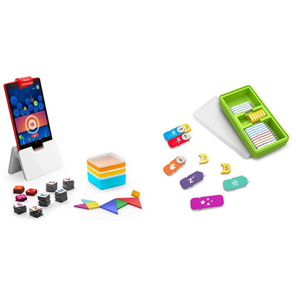 Osmo - Genius Starter Kit for Fire Tablet Plus Coding Family Bundle -Ages 5-10 - Math, Spelling, Creativity, Coding Jam, Awbie, Duo & More (Fire Base Included), 5 Educational Games (Amazon Exclusive)
