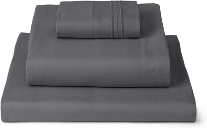 Mellanni Twin Sheets Set - 3 PC Hotel Luxury Bedding | Extra Soft, Cooling, Wrinkle-Resistant (Twin, Gray)
