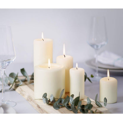 BOLSIUS 6 Ivory Pillar Candles Bulk - 3x4 Inches Candle Set - 40+ Hours Clean Burning - No Palm Oil - 0% Animal Fat - Premium European Quality - Unscented Dripless Restaurant Pillars