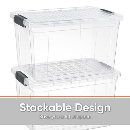 Superio Clear Storage Box with Lid, 14.7 Quart Plastic Container Bins for Organizing, Stackable Crates, BPA Free, Non Toxic, Odor Free, Organizers for Home, Office, School, and Dorm