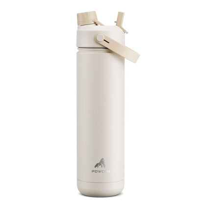 POWCAN 26 oz Insulated Water Bottle with 2-in-1 Straw and Spout Lid, Keep Cold 24H, Leak-Proof, Fits in Car Cup Holder, Stainless Steel Water Bottle for Sports, Gym, Travel, and School (Mousse)