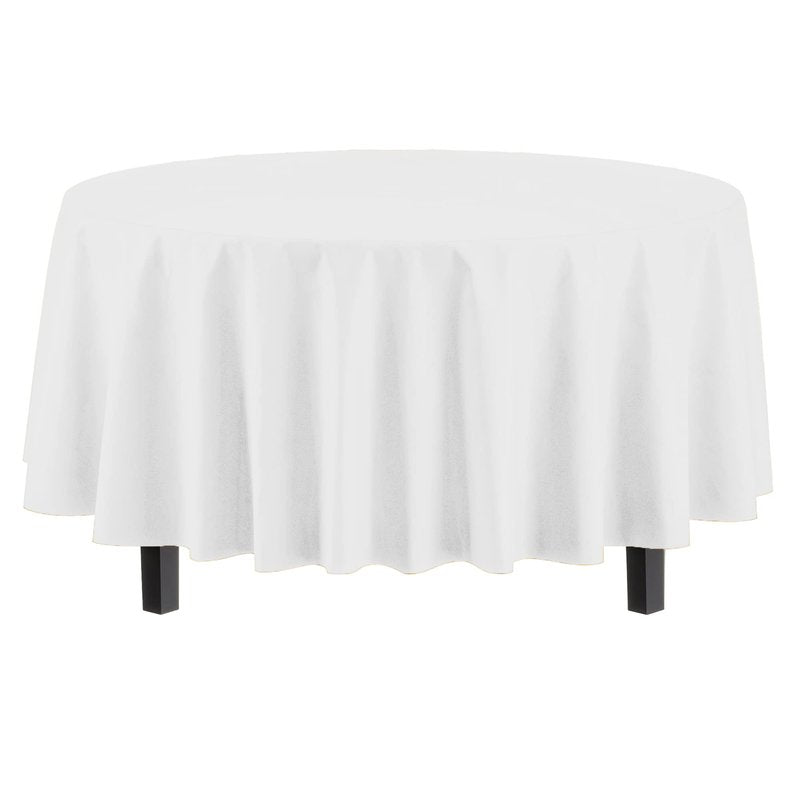 Exquisite Party Solids 6-Pack Premium Plastic Tablecloth 84in. Round Plastic Table Cover - White