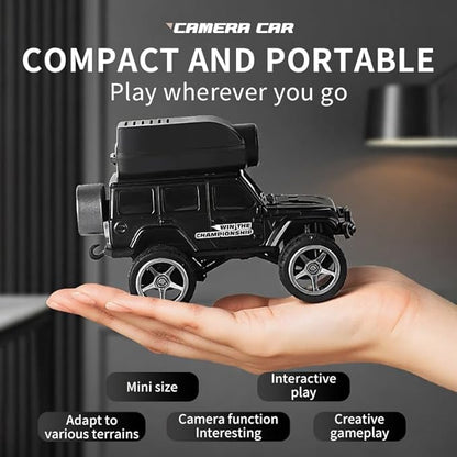 4WD Mini RC Car 1:64 with Camera Full-Scale 2.4G Remote Control FPV Crawler Car Desktop Off-Road Vehicle Indoor Racing Model - Black /KF32