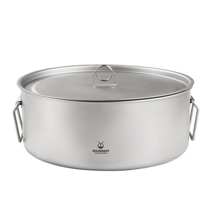 SILVERANT Ultralight Titanium Large 2-piece Pot & Pan Camping Cookware Set, Lightweight Titanium Camping Pot Mug with Hanger/Retractable Handles and Mesh Drawstring Bag