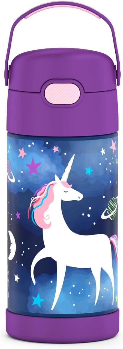 THERMOS FUNTAINER Water Bottle - 12 Ounce Kids Stainless Steel Vacuum Insulated | Space Unicorn Design
