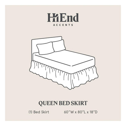 HiEnd Accents Lily Washed Linen Ruffled Bed Skirt, Queen Size, White Solid Color, Romantic Shabby Chic Farmhouse Traditional Style Luxury Bedding