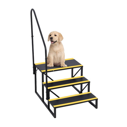 GarveeLife 3 Step RV Stairs with Handrail, Hot Tub Steps Metal with Non-Skid Tapes, Portable Stairs Steps for RV, Mobile Home Stairs Travel Trailers, Camper, Hot Tub, Ground-Pool for Indoor & Outdoor