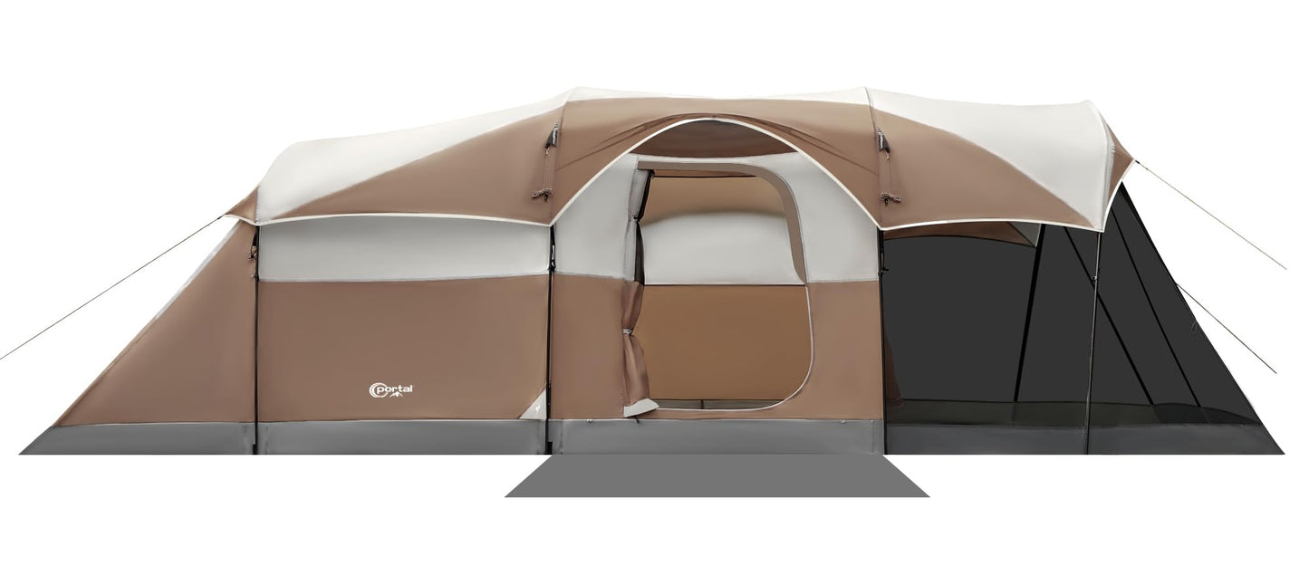 Portal 8 Person Family Tent for Camping with Screen Porch, Waterproof Large Camping Tent with Rainfly, Big Family Tents for Outdoor Camping