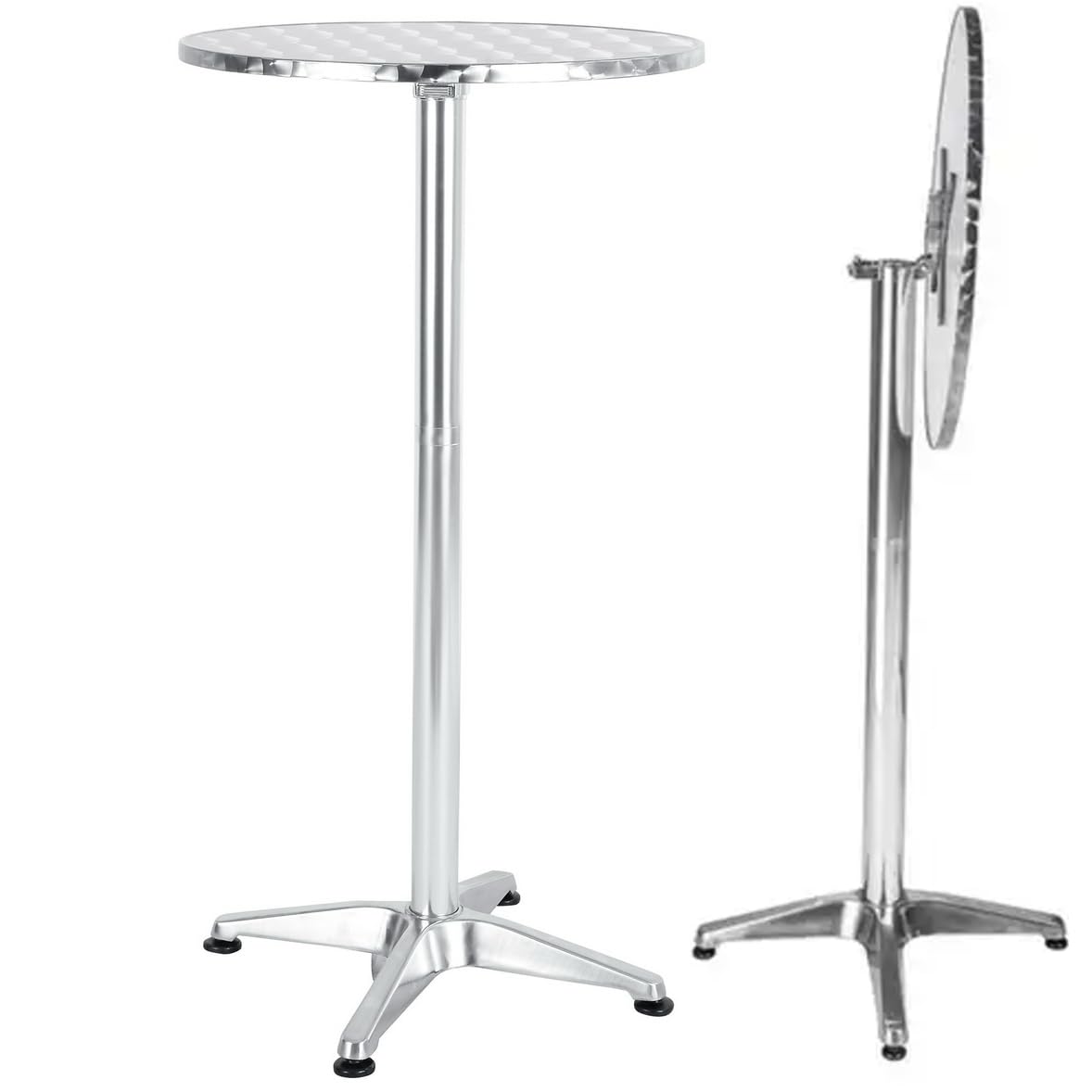 BTEXPERT Set of 10 Commercial 45-Inch Bar Height Round Patio Tables – 23.75" Diameter Aluminum Flip Top Tables with 25.75" Base – Indoor Outdoor Stainless Steel Silver Restaurant Furniture