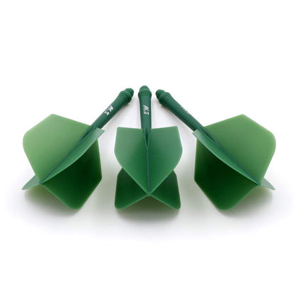 CUESOUL Integrated Dart Shaft and Flights Set of 3, 28mm Standard Shape, All Green, Model CSAK-53YS, Crystal Material