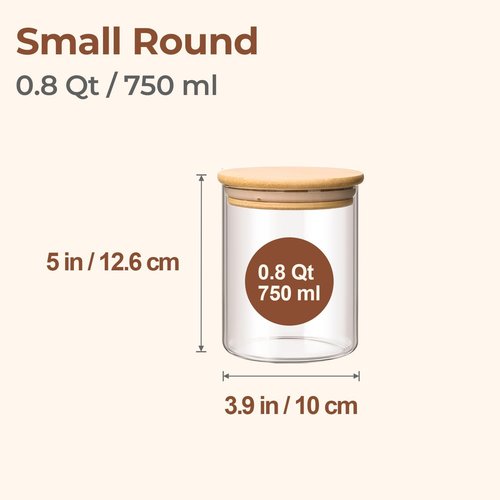 ComSaf Glass Food Storage Jars Set of 6 - Clear Containers with Lids for Pantry Organization & Spices