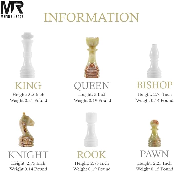 Marble Chess Set for Adults 15 Handmade White &amp Green Onyx Board Game with 32 Chess Pieces 2 Extra Queens &amp Storage Box Luxury Travel Game – Elegant Home Décor