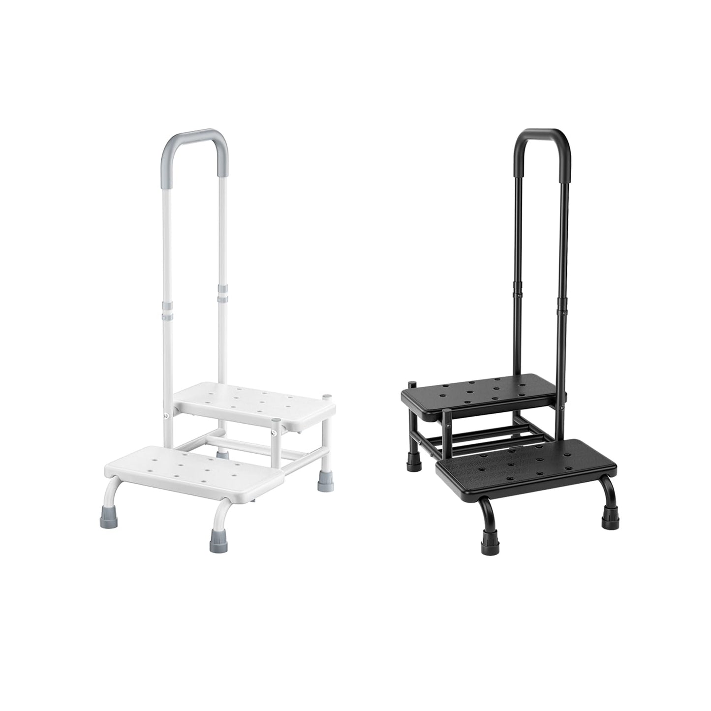 FORTEMOTUS 2 Step Stool with Handle for Elderly - Heavy Duty Bed Steps for High Beds for Adults with Adjustable Handrail &Non-Skid Platform, Foot Stool Ladder for Bedside, Kitchen, Car, RV, Bathtub