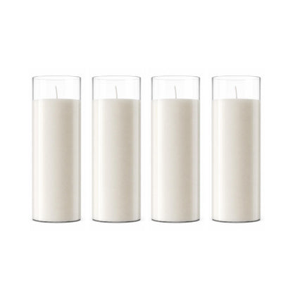 chaoxinge 2.24x7 inch 7 Day White Pillar Candles in Glass Set of 4 Up to 120Hour Burn time, Unscented Prayer, Religious Candles for Memorials, Vigil, and Emergency