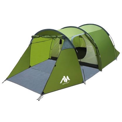 4 Person Tents for Camping, Ayamaya Tunnel Tent Camping with Vestibule 3-4 Person Waterproof, 2 Devided Rooms Bicycle Tent with Footprint for Bikepacking/Motorcycle Travel Hiking Mountaineering