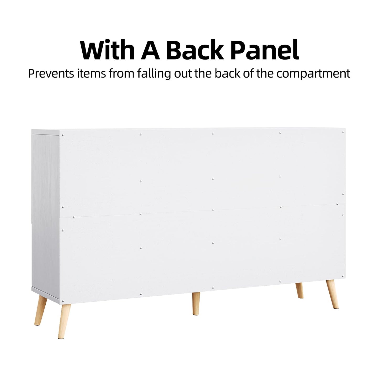 Flrrtenv 8-Cube Storage Organizer with Doors & 5 Solid Wood Legs, Mid-Century Modern Bookshelf with Seamless Top, Horizontal Cubby Toy Storage for Kids, Sideboard Media Console fits 11" Bins, White