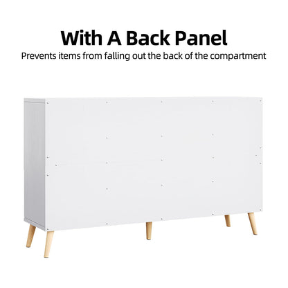 Flrrtenv 8-Cube Storage Organizer with Doors & 5 Solid Wood Legs, Mid-Century Modern Bookshelf with Seamless Top, Horizontal Cubby Toy Storage for Kids, Sideboard Media Console fits 11" Bins, White