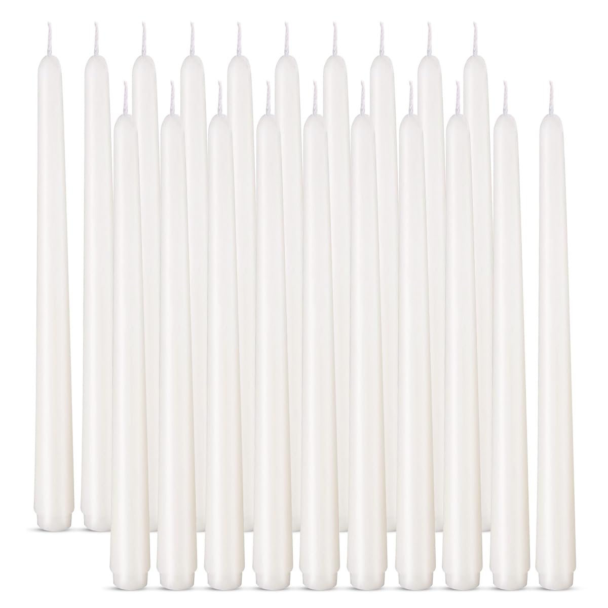 Taper Candles 10 inch (H) Dripless, Set of 20 White Unscented and Smokeless Taper Candles Long Burning, Paraffin Wax with Cotton Wicks for Burning 8 Hours Time