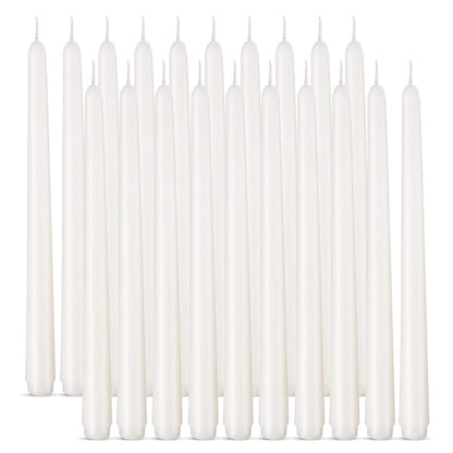 20 Pack Tall White Taper Candles, 10 inch (H) Dripless, Unscented Dinner Candle, Smokeless Taper Candles, Paraffin Wax with Cotton Wicks, 8 Hours Burn Time
