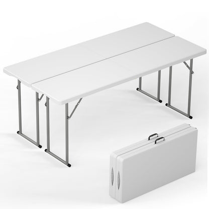 HLPB 6 FT Narrow Folding Table 2 PCS, Tabletop Fold-in-Half, Thickened HDPE Material and Thicker Metal Frame, Foldable Table with Handle & Safety Locks, Perfect for Meeting, Party, White