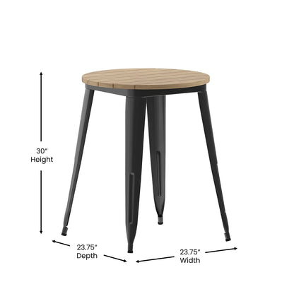 Flash Furniture Declan Commercial Outdoor Bar Height Dining Table, All Weather Poly Resin Top with Steel Base, 23.75" Round, Brown/Black