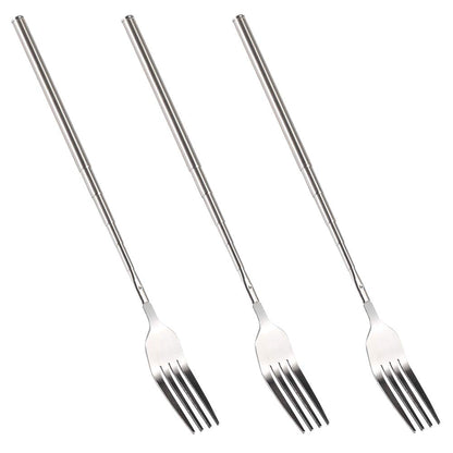 Telescopic Fork, 3PCS Stainless Steel Extendable Long Handle BBQ Dinner Fruit Dessert Fork, Sturdy and Durable 8.7-25.4inch