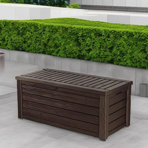 Keter Westwood 150 Gallon Deck Box - Large Resin Outdoor Storage & 2-Person Bench Seat in Brown