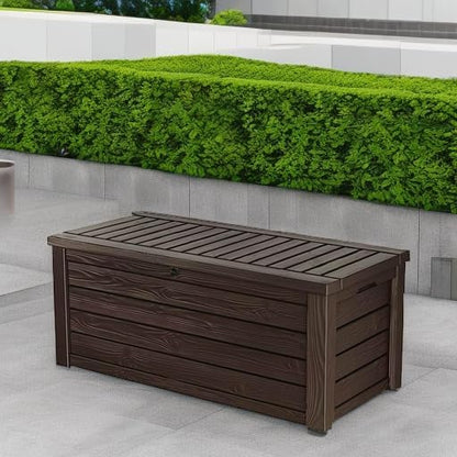 Keter Westwood 150 Gallon Deck Box - Large Resin Outdoor Storage & 2-Person Bench Seat in Brown