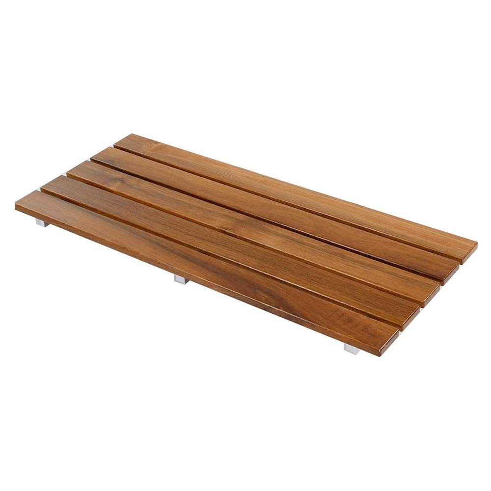 36" Foldable Teak Wood Shower Seat Bench, 400 lb Capacity, (Seating Size: 35.5" W x 15.75" D), Clear-Coated for Extra Protection, Wall Mount Folding Bathroom Stool Chair, Modern Chrome