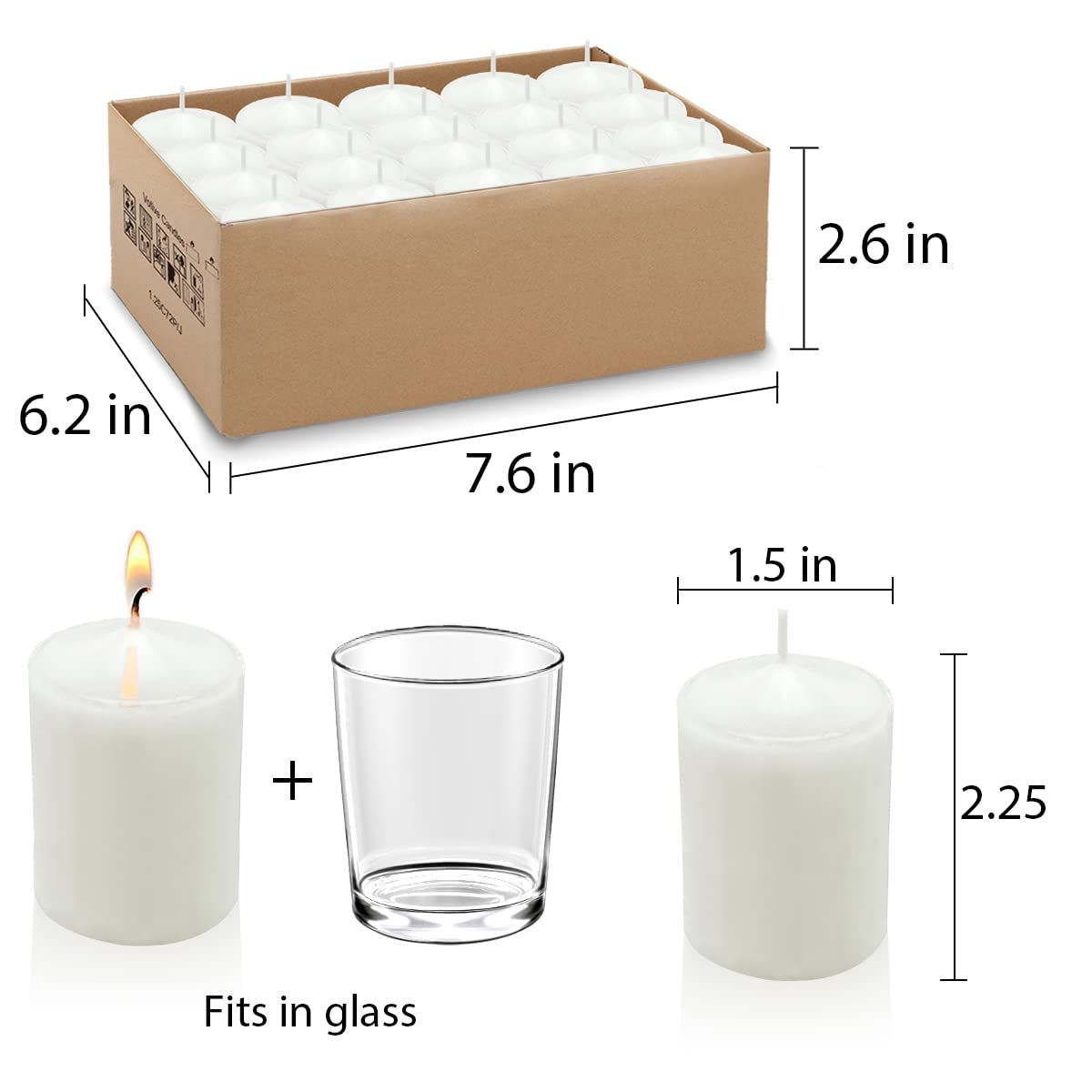 Amusaer White Votive Candles, 20 Packs Unscented Wax Candles for Wedding, Party & Home (15 Hour), 1.5''D x 2.25''H