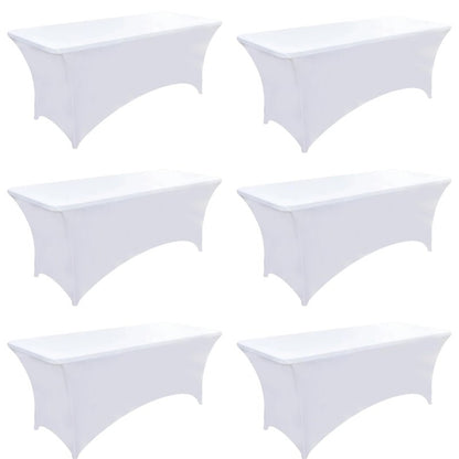ZarzaaSik 6-Pack 6ft White Spandex Table Covers for Rectangle Standard Folding Tables - Wrinkle Resistant Stretch Tablecloths - Ultimate Fitted Table Protector for Parties, Trade Shows, Wedding