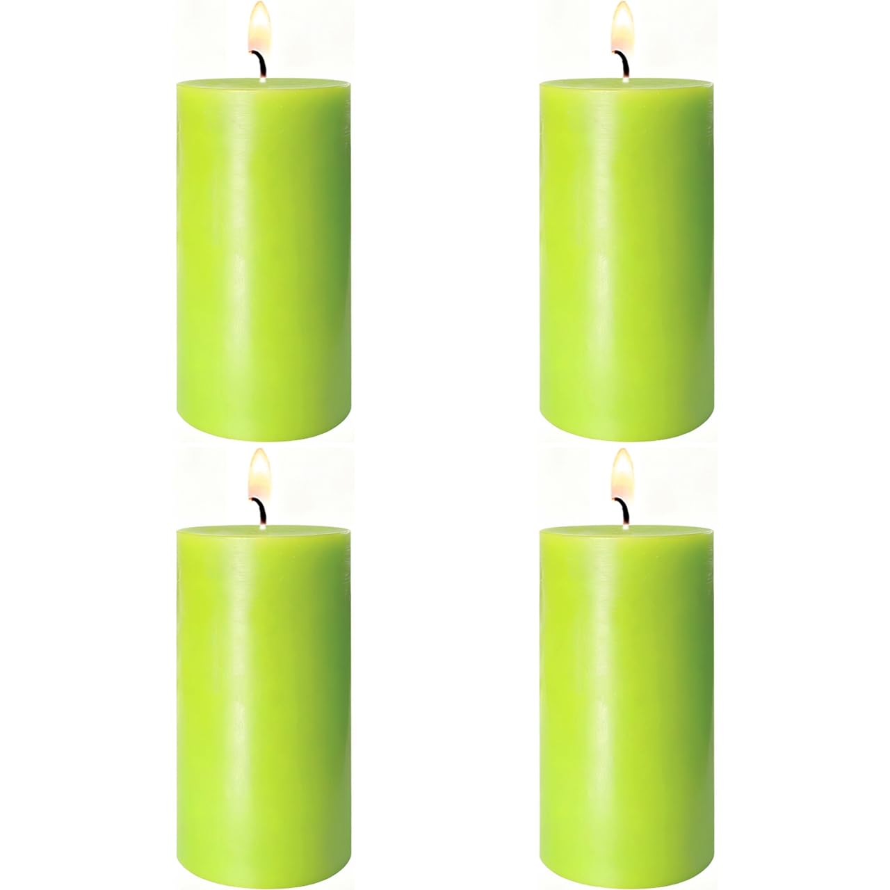 4 Pack Apple Green Pillar Candles, 2x4 Inch, Long-Lasting, Dripless and Smokeless Unscented Candles, Ideal for Home Décor, Parties Weddings and Relaxation