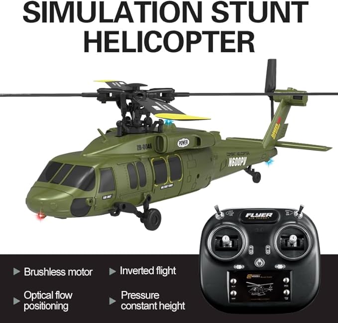 X-MechFun Black Hawk K200 RC Helicopter - 6CH Simulation RC Aircraft with Optical Flow &amp Altitude Hold &amp One-Key Inverted Flight 2.4Ghz Remote Console Helicopter Model for Hobbyists