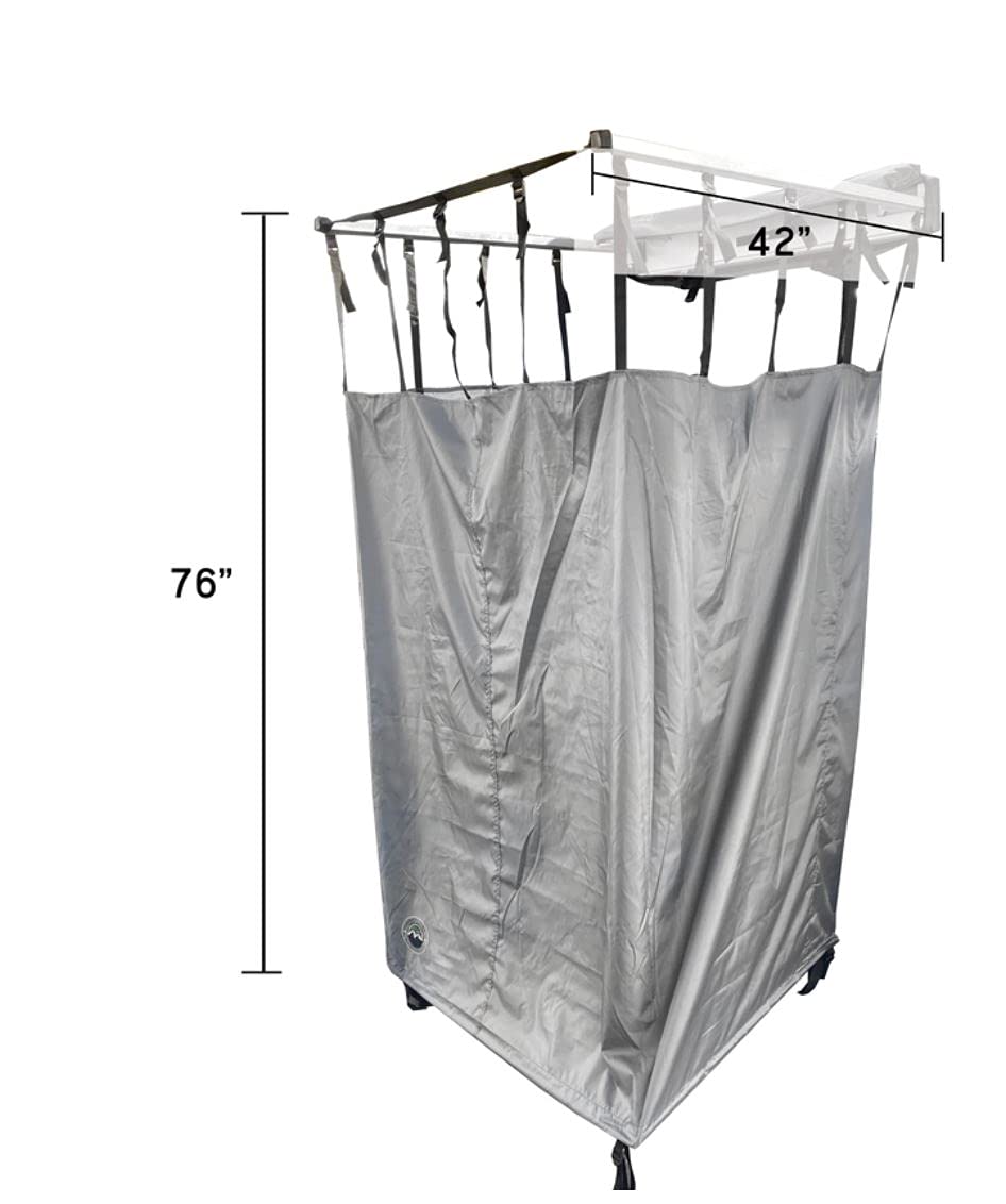 Overland Vehicle Systems HD Nomadic Car Side Shower Room with Black 1000G PVC Travel Cover, Universal L - Brackets, Dark Grey Body with Silver Inner Lining
